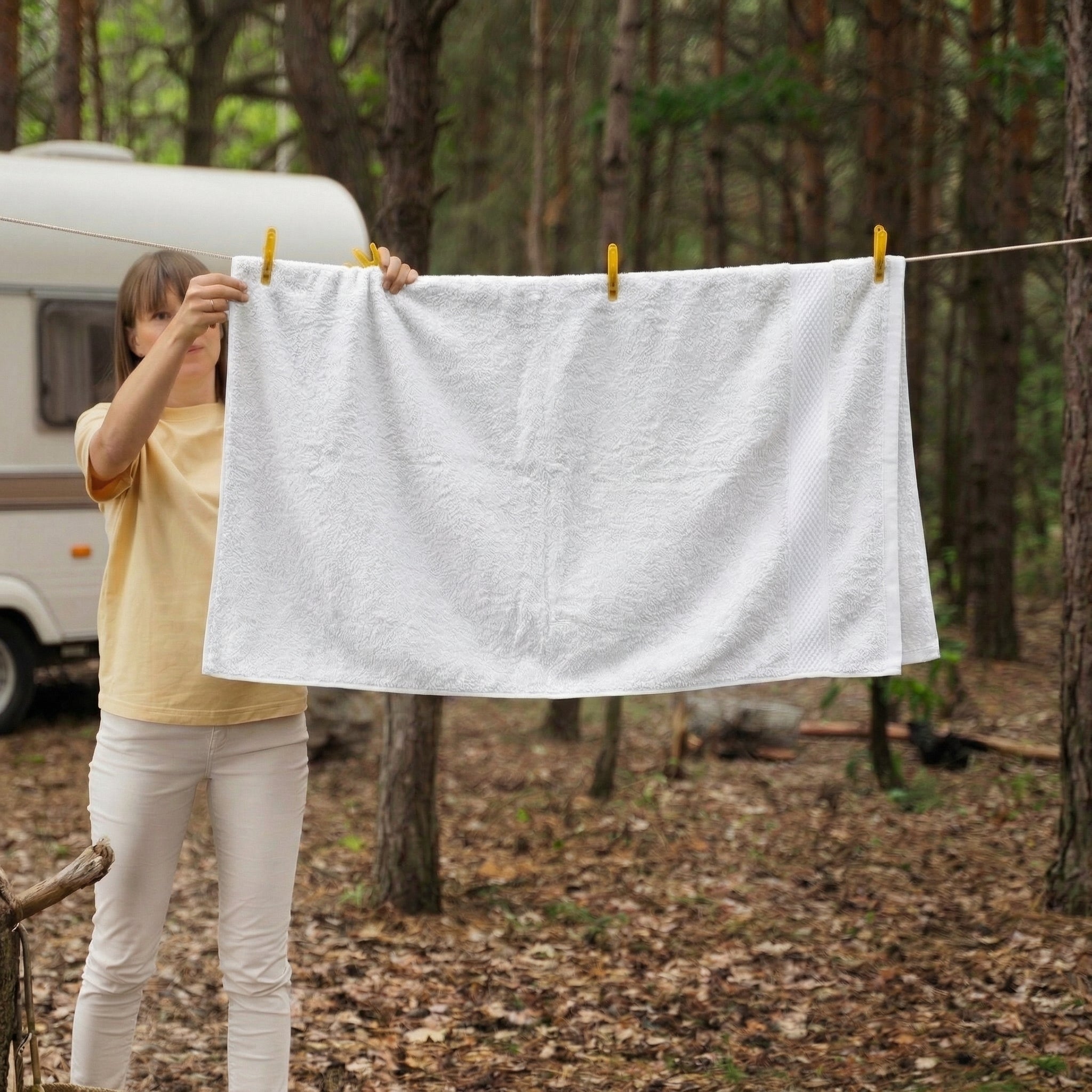 Détail de la texture éponge de la serviette blanche